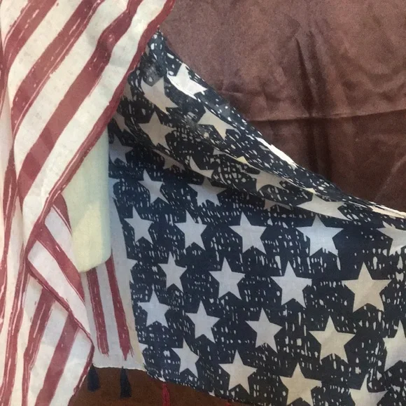 NWT USA Flag patriotic lightweight open kimono tassels OS boho summer cover up - Picture 5 of 15